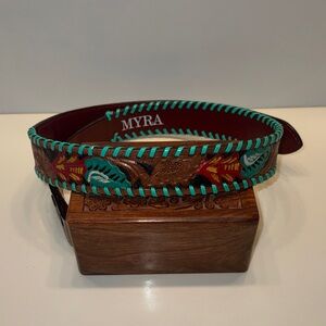 Myra Bag Brown Belt with Turquoise and Red Embroidery